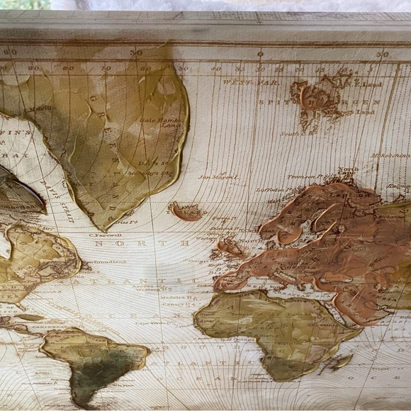 Beautiful Art On Canvas 15X30 Hand Embellished Canvas World Maps NWT - Picture 4 of 15